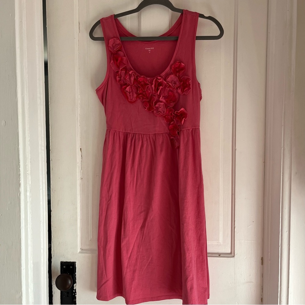 Garnet Hill Womens size medium pink tank dress with floral appliqués